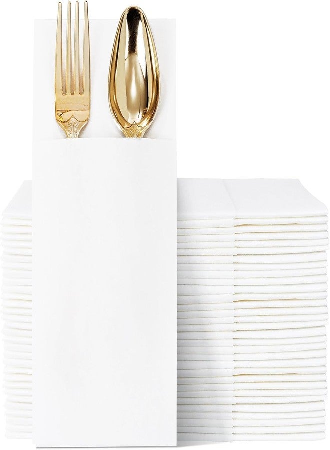 Joyido 50PCS White Paper Napkins with Built-in Flatware Pocket - Cloth Like Prefolded Disposable Napkins - Heavy-duty Linen-Feel Dinner Napkins for Party & Wedding & Dinner - Image 1
